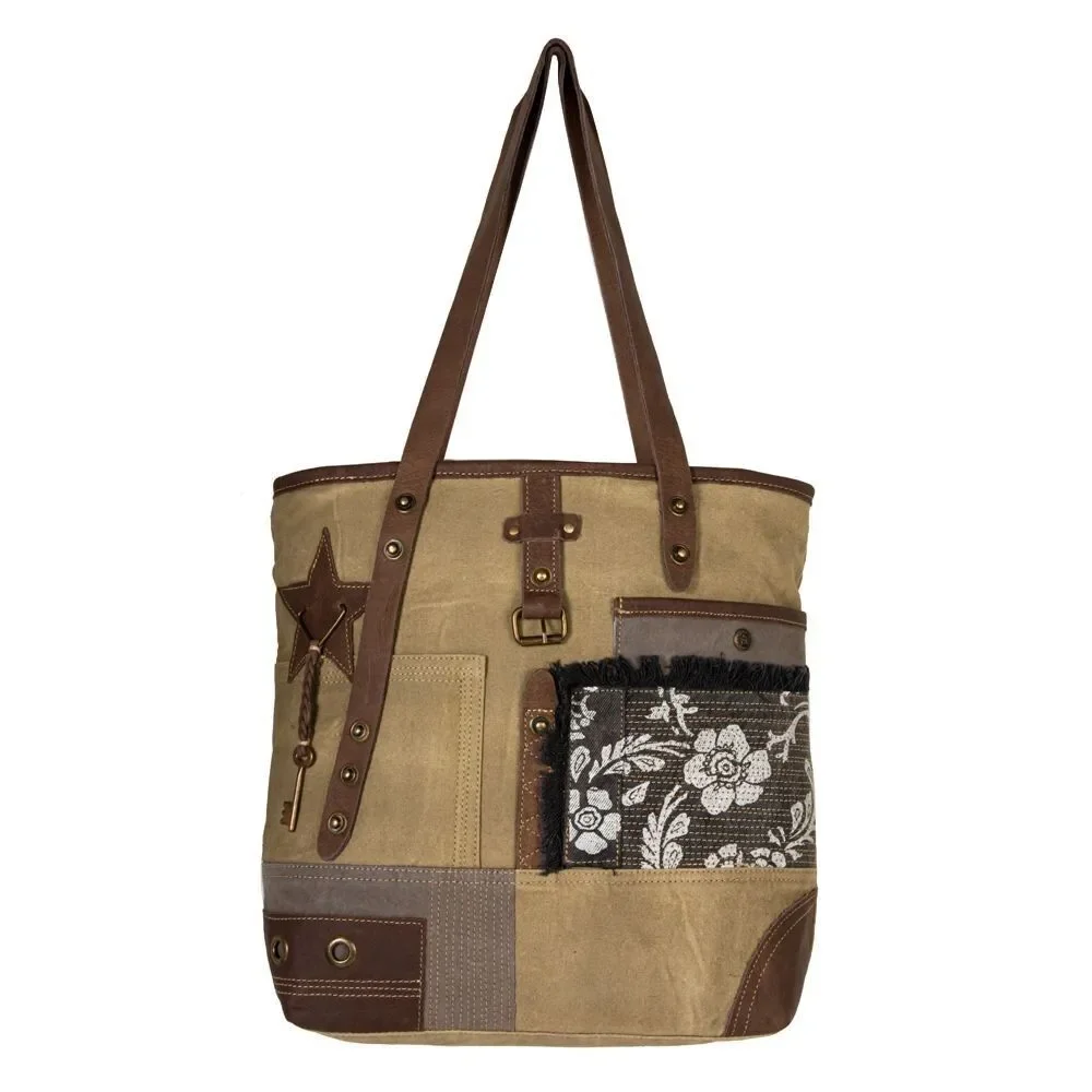 Myra Bag Handmade Vintage Tote Bag Upcycled Canvas & Cowhide Leather
